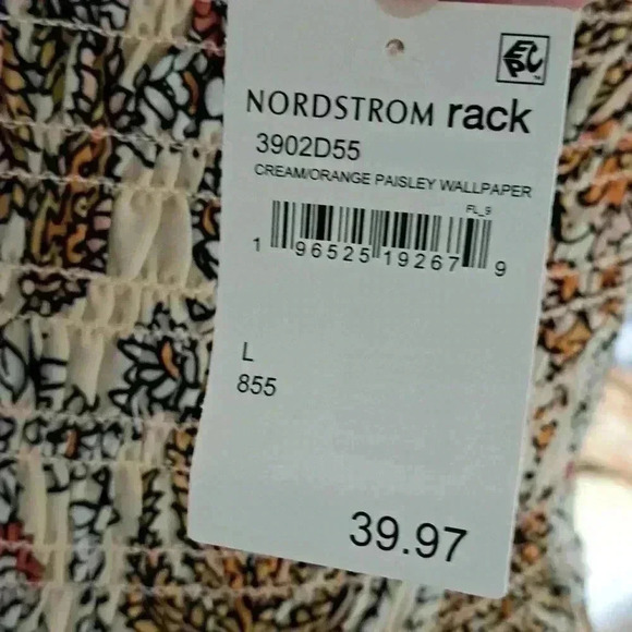 DRESS Max Studio Tie Strap Smocked Large Cream/Orange Paisley Wallpaper - Picture 7 of 7